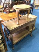 Indian carved card table and a small table