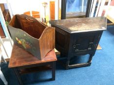 Oak side cabinet, mirror etc.