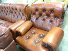 Brown leather Chesterfield style three piece suite