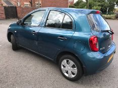 A blue 2014 Nissan Micra Visia, 5 door hatchback, 1200cc, one owner, 19406 miles, MOT until