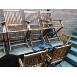 Teak table and six chairs