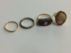 22ct ring, a cameo ring etc.