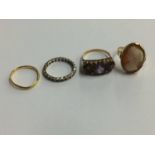 22ct ring, a cameo ring etc.