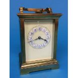 A brass four glass carriage clock, movement and dial unsigned