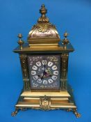 An early 20th century French brass mantel clock, with 8 day movement, strike action, silvered