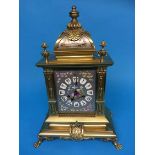 An early 20th century French brass mantel clock, with 8 day movement, strike action, silvered