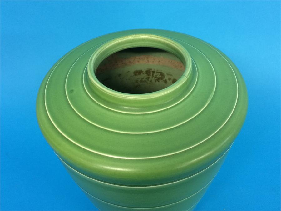 A Keith Murray vase with pale green ground of tapering form with concentric rings on matt green, - Image 2 of 4