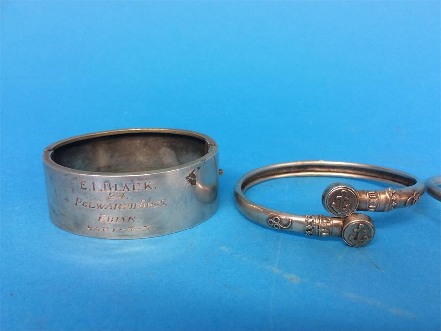 Four various silver coloured bangles - Image 2 of 3