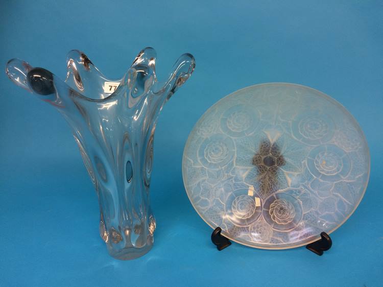 A Vienneces of France clear glass vase and an opalescent glass bowl