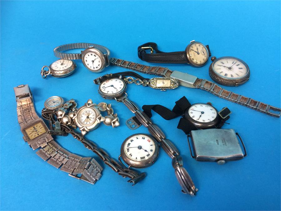 Thirteen various silver and other Ladies wrist watches and pocket watches - Image 2 of 2