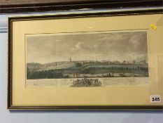 An engraved print of Newcastle, 18 cm x 41 cm