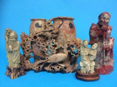 Four carved Oriental soapstone figures