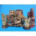 Four carved Oriental soapstone figures