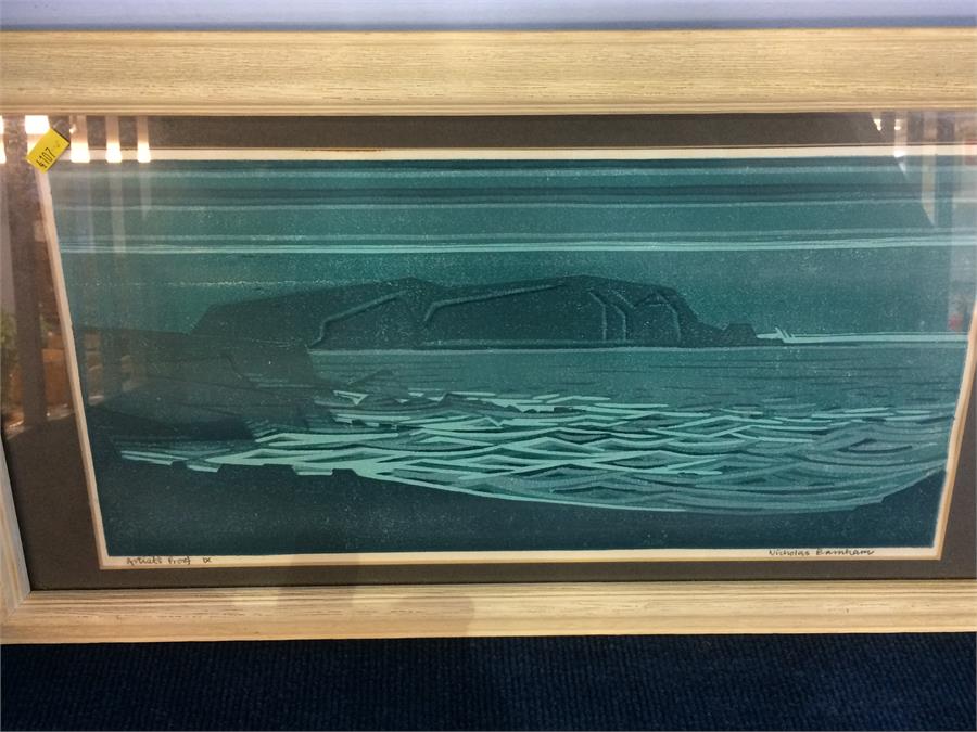Nicholas Barnham (b.1939), print, Artist's proof, signed in pencil, 'Abstract Coastal Landscape',