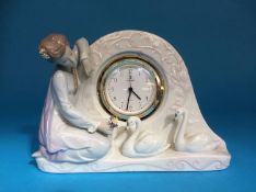 A rare Lladro swan clock group, numbered 5777, 18cm high