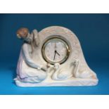 A rare Lladro swan clock group, numbered 5777, 18cm high