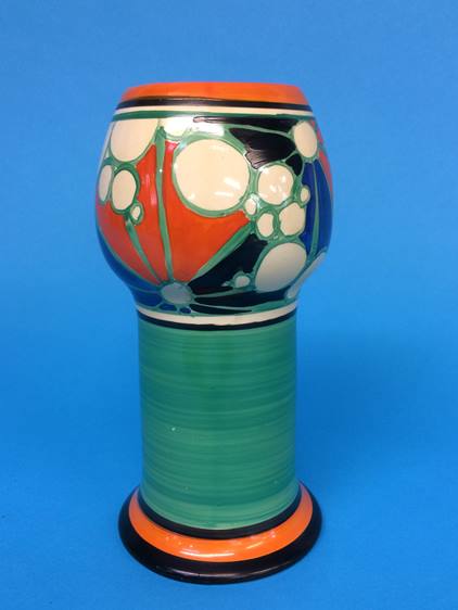 A large Clarice Cliff Fantasque 'Broth' pattern vase, shape 268, circa 1930, hand painted with a