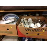 Four boxes including silver plate, blue and white china etc.