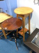 A mahogany wine table and an oak occasional table