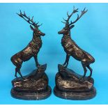 A pair of model bronze stags, after Moigniers