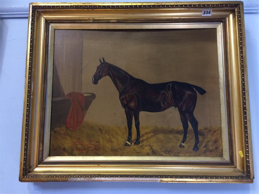 W.C. Armstrong ?, oil on canvas, signed, dated 1908, 'Horse in a Stable', 42cm x 54cm