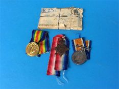 A World War I trio of medals to 21742 Pte J. Eyre, Yorkshire Light Infantry