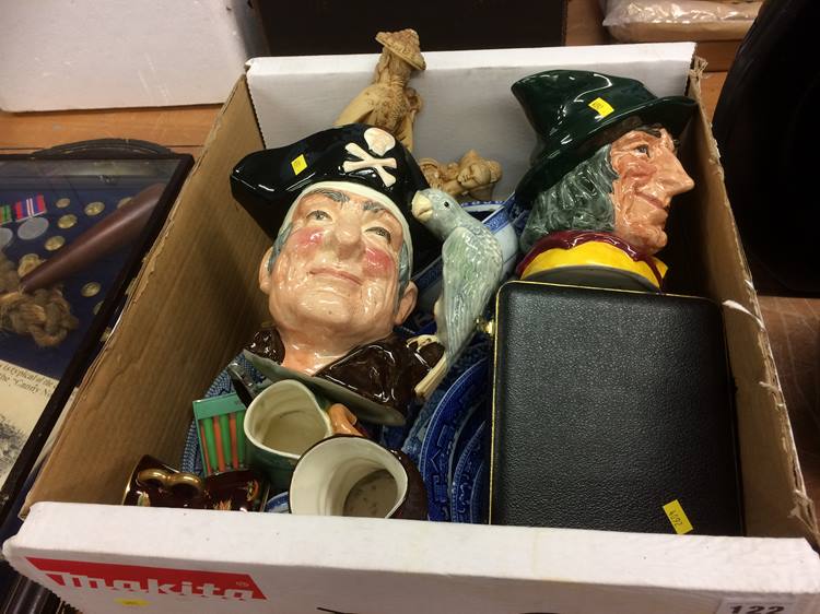 Box of assorted including Royal Doulton Toby jugs