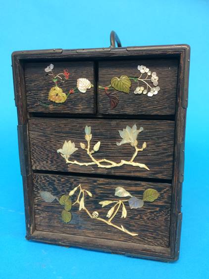 An Oriental travelling cabinet, decorated with Shibayama panels - Image 2 of 5