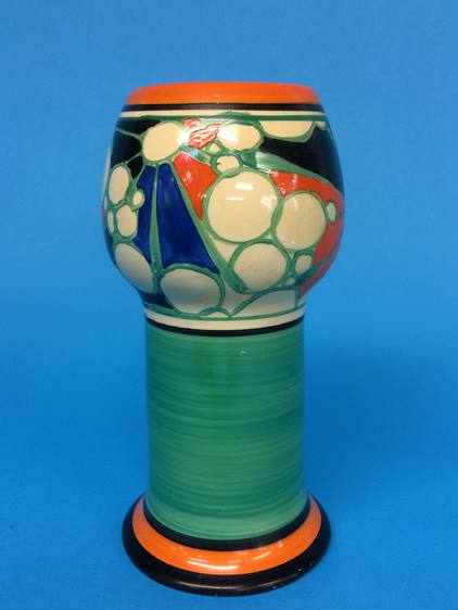 A large Clarice Cliff Fantasque 'Broth' pattern vase, shape 268, circa 1930, hand painted with a - Image 2 of 4