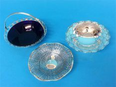 Three silver bon bon dishes