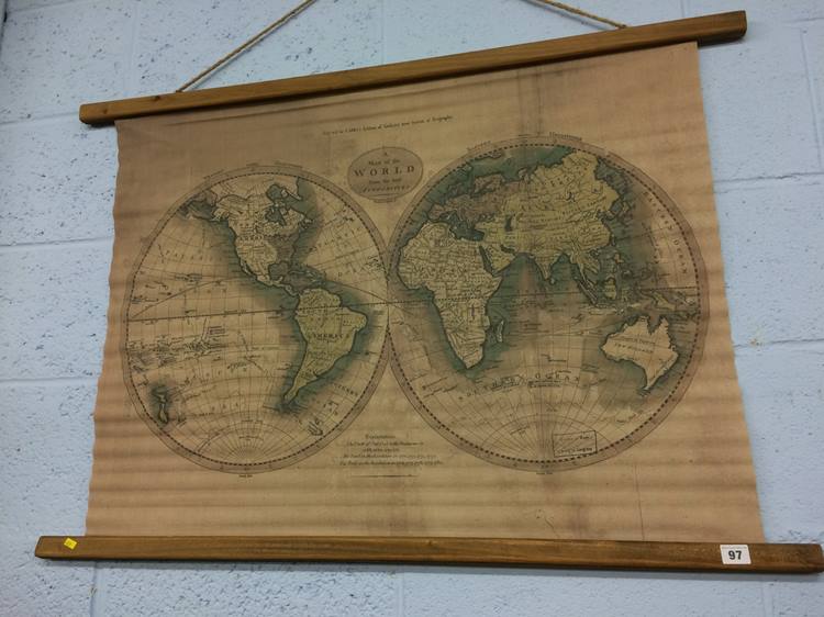 A roll up linen World map