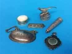 Silver pendant, 'Gin' spirit label etc.