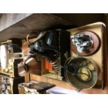 A Bakelite phone, copper jugs etc.