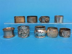 Nine various napkin rings