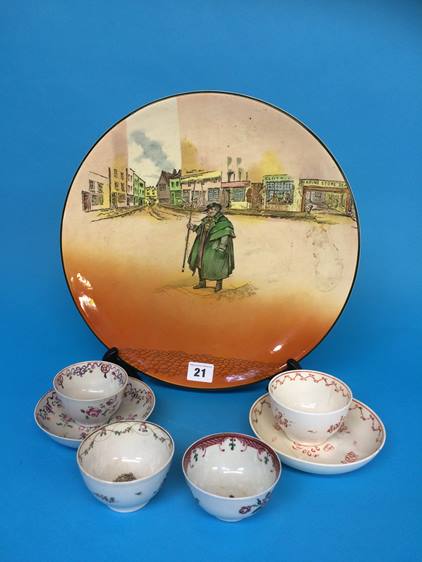 A Royal Doulton 'Tony Weller' wall plaque and a selection of tea bowls