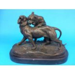 After C.Valton, bronze model of two lions fighting