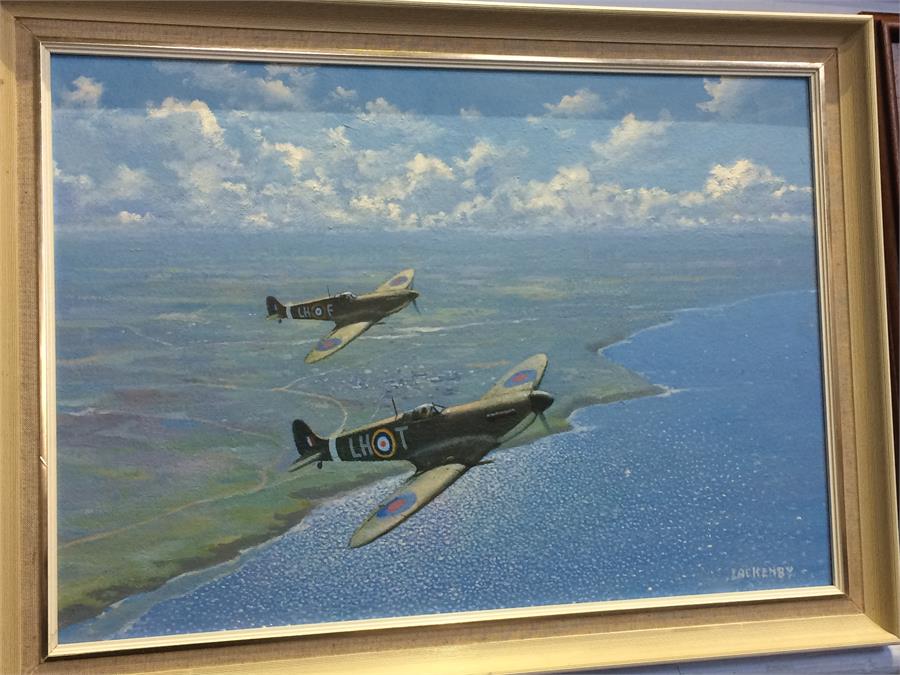 Lackenby, oil on board, signed, 'Two Spitfires in Flight', 41 cm x 60 cm and 'A Spitfire', signed - Image 2 of 3