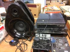 Two turntables, Numark mixer and a pair of Teardrop 200 watt Club speakers etc.