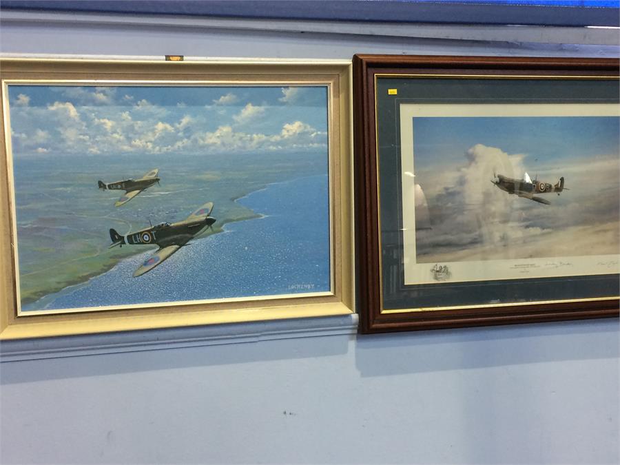 Lackenby, oil on board, signed, 'Two Spitfires in Flight', 41 cm x 60 cm and 'A Spitfire', signed