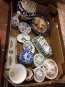 Tray of assorted china including Noritake and Portmeirion