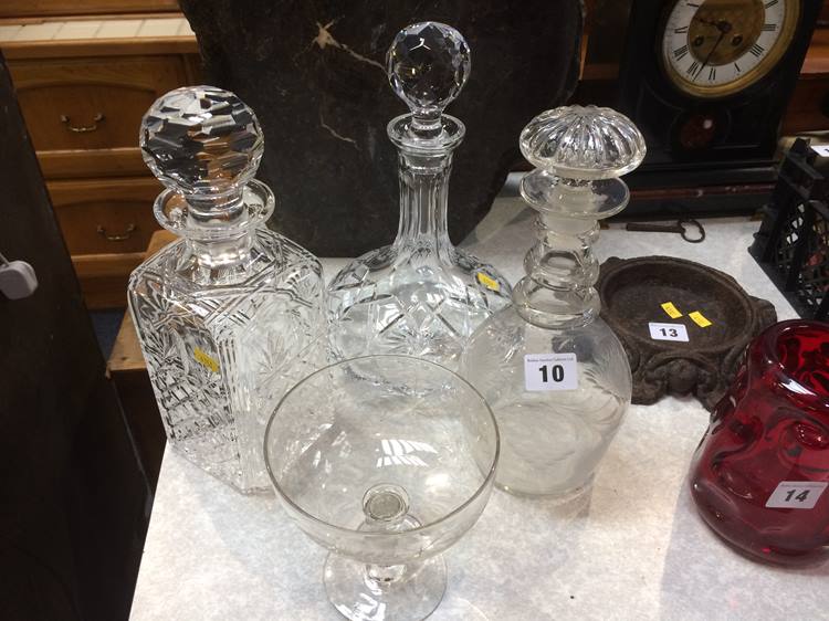 Three decanters and an etched glass (4)
