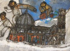 Theo Tobiasse (1927-2012), mixed media, signed, dated **69, 'Les Promeneurs `a Firenze'. 24.5cm x