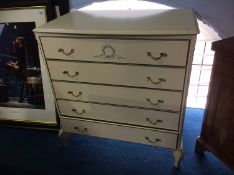 Cream bow front chest of drawers