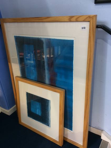 Tim Harbridge 'Shibumi Blue 19' and a small 'Shibumi Blue 8', lithograph prints, signed in pencil (2