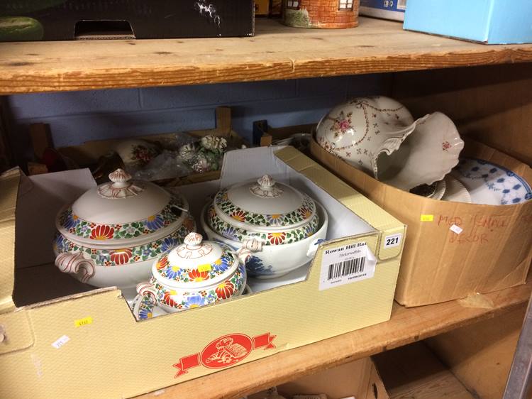 Three trays of assorted china