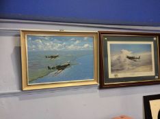 A Spitfire print 'Reach for the skies', signed Lady Barder and an oil of two Spitfires