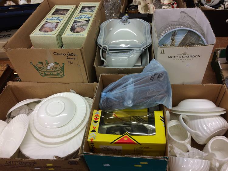 Six boxes of assorted including Minton dinner service