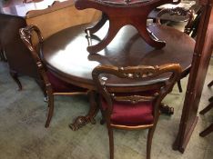 Mahogany circular breakfast table and three Victorian chairs