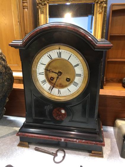 A Victorian slate mantel clock, with 8 day movement