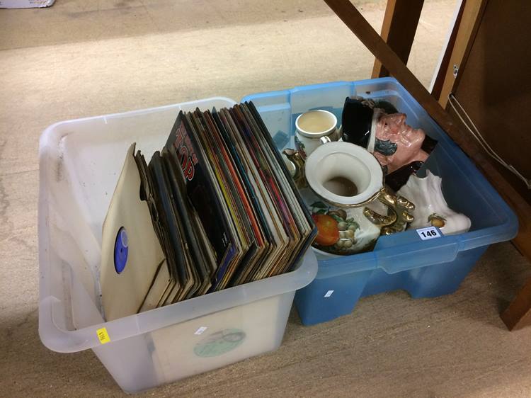 Two boxes of records etc.